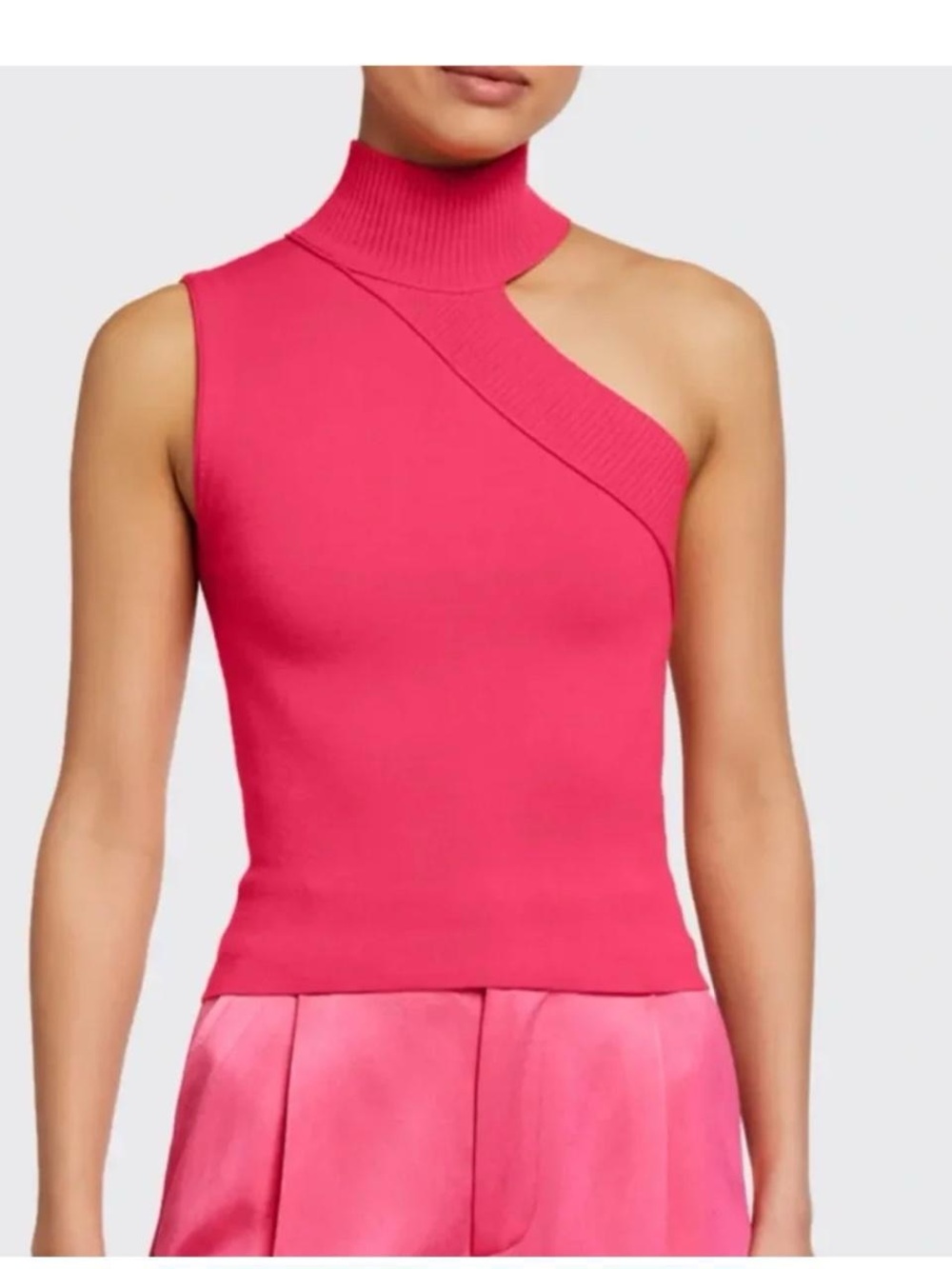 Alice + Olivia Vibrant Pink Ribbed Mock Neck Tank